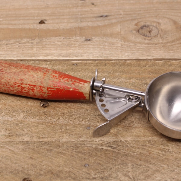 Vintage Croford Ice Cream Scoop #20 / Potato Scooper -  Red Wooden Handle