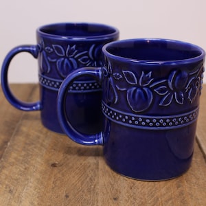 2  Cobalt  Blue Coffee Mugs with Raised Grape Design