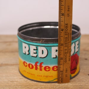 Vintage Red Rose Coffee Metal Tin 1 lb. Tin empty without Lid image 9