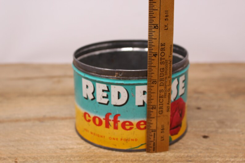 Vintage Red Rose Coffee Metal Tin 1 lb. Tin empty without Lid image 9