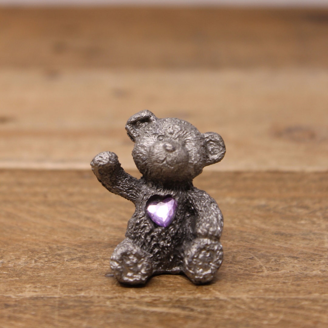 Vintage Pewter Bear Figurine Pink / Rose Heart Birthstone Etsy