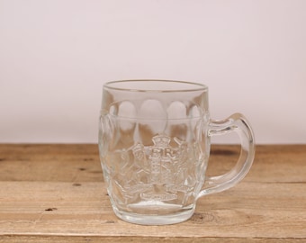 1953 - Queen Elizabeth - ER - Coronation Dimpled Clear Embossed Beer Glass - Tankard Half Pint (10oz)