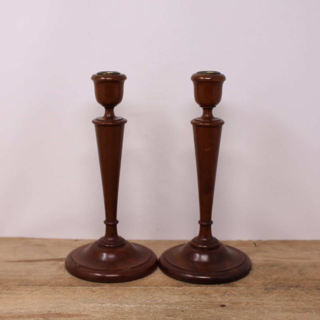 Vintage Set of Wood Turned Candlestick Holders / Taper Candle Holders ...