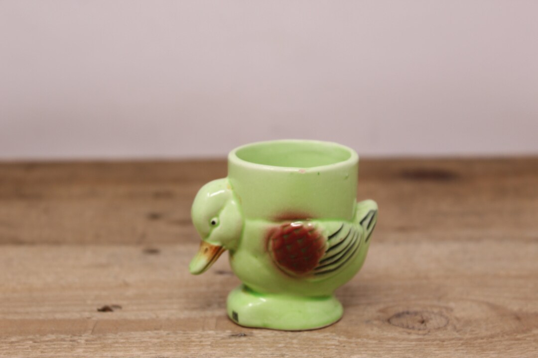 Vintage Green Ceramic Duck Egg Cup Holder / Toothpick Etsy