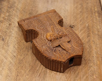 Antique Hand Carved Black Forest Wood Pocket Watch Stand/Holder/Case with Carved Strawberries