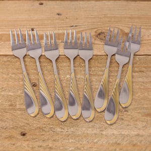 8 Vintage Gold Accent Pastry Forks / Dessert Forks