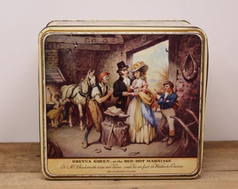 Vintage Large Carr & Co LTD Biscuit Tin Carlisle "Gretna Green, or the Red-Hot Marriage"  Biscuits / Cookie Tin