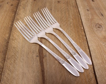 Vintage Fantasy Tudor Plate 1941 Oneida Community 4 Dinner Forks