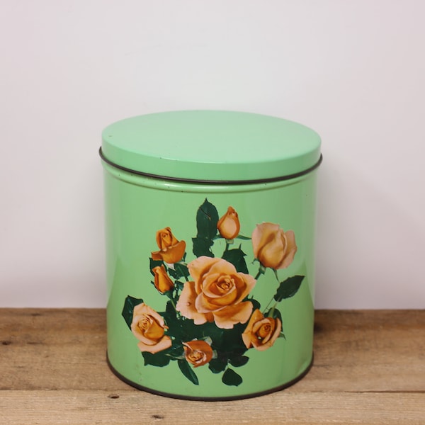 Vintage Pink Rose Design - Round Canister /  Round Metal Tin