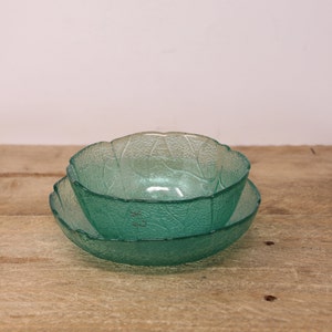 2 Vintage Arcoroc Aspen Turquoise Bowls -  5&quot; Round Bowl & Small Fruit / Dessert Bowl - France - Replacement Bowls