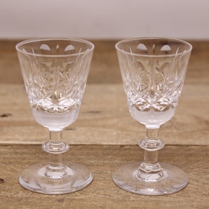 2 Vintage Edinburgh Crystal Glasses - Cross & Olive Design - Wafer Stem - Cordial Glasses - Made in U.K.