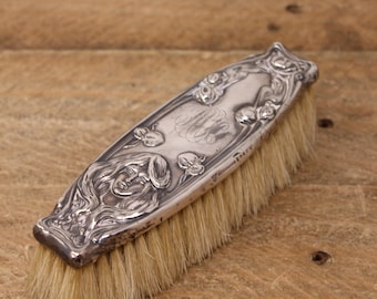 Antique Art Nouveau Victorian - Sterling Silver Grooming Brush / Clothes Brush