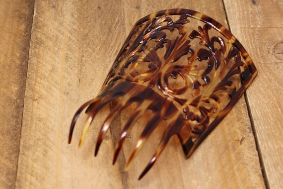 Vintage Art Deco Faux Tortoise Hair Comb Ornate Open Work Design Art Deco Nouveau Victorian Hair Comb Faux Tortoise Shell  main image 2