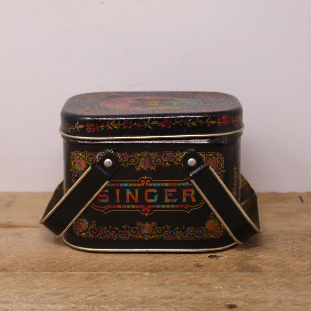 Vintage Singer Sewing Accessories Metal Tin With 2 Handles Etsy