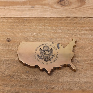 Carte vintage des États-Unis - Département d'État - Presse-papiers en laiton massif