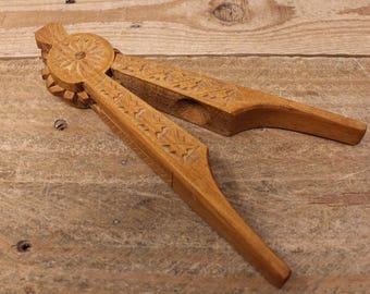Vintage Scandinavian Carved Wood Nut Cracker - Treen Folk Art
