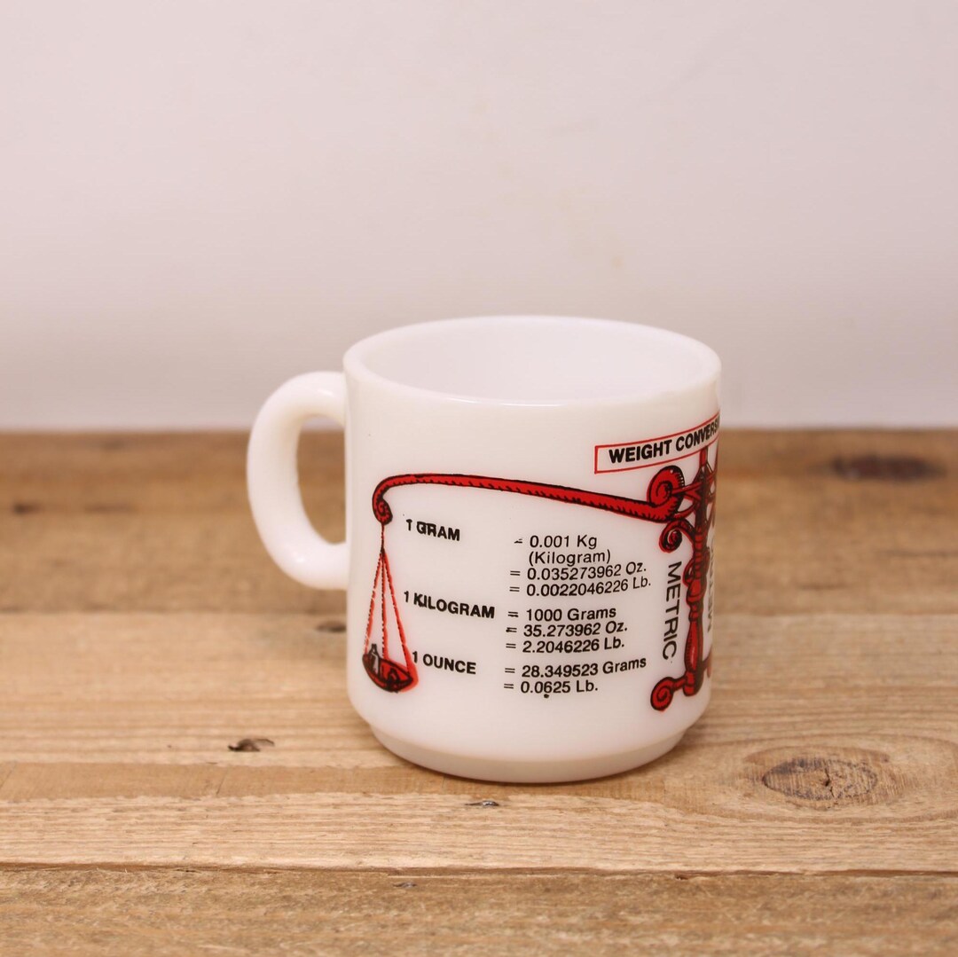 Vintage Hazel Atlas W White Milk Glass Mug With Weight Conversion Table ...