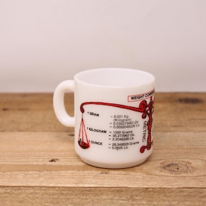 Vintage Hazel Atlas W White Milk Glass Mug with Weight Conversion Table