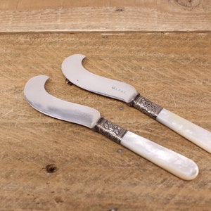 2 Antique Mother of Pearl Handled - L.F. & C. - Curved Fruit Knives