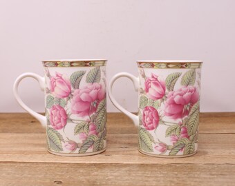2 Vintage Pink Roses Mugs  Royal Bone China -  Collector’s Mugs