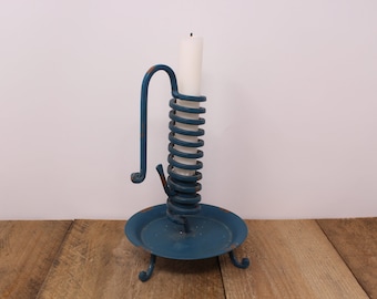 Vintage Cast Iron - Adjustable Footed Courting Candle - Teal Painted