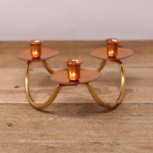 Bougeoir conique 3 lumières vintage en cuivre et laiton Coppercraft Guild