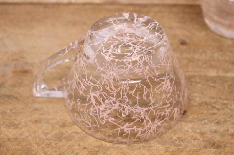 Vintage Hazel Atlas Pink Drizzle Punch Bowl Set with 9 Cups image 5