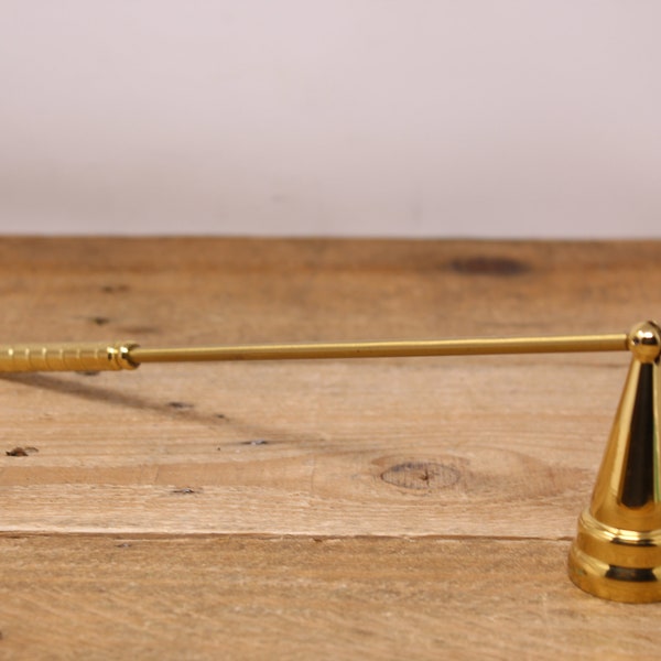 Vintage Bell Shaped Brass Candle Snuffer with Hinged Cone Shaped Bell