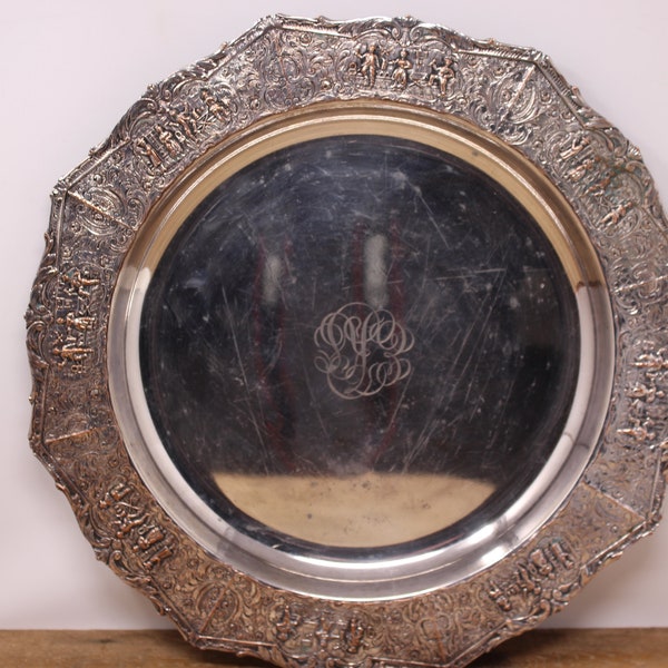 Antique E.G. Webster & Son Silverplate Dutch Style - Repousse Platter  - 14.5"
