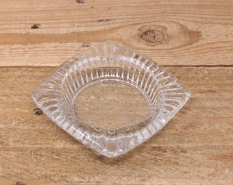 Vintage Clear Square Glass Ashtray - Ribbed Design