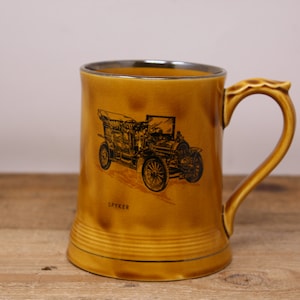 Vintage Moko Wade Pottery Pint Tankard Mug - 1905  Rolls &quot;Spyker&quot; Veteran Car Club