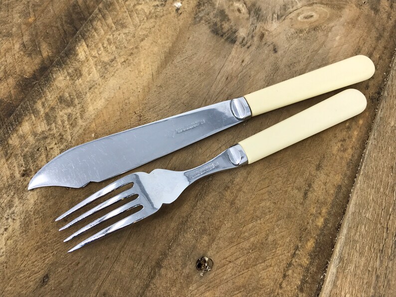 Vintage Fish Fork and Knife Set Chromium Plated with Bone Etsy
