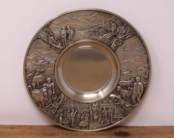 Vintage BMF Pewter Wall Plate – 4 Seasons Alps Decor (9 3/8")