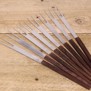 8 MCM Teak Handled Fondue Forks - Classy Modern Design - Made in Japan