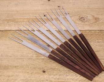 8 MCM Teak Handled Fondue Forks - Classy Modern Design - Made in Japan