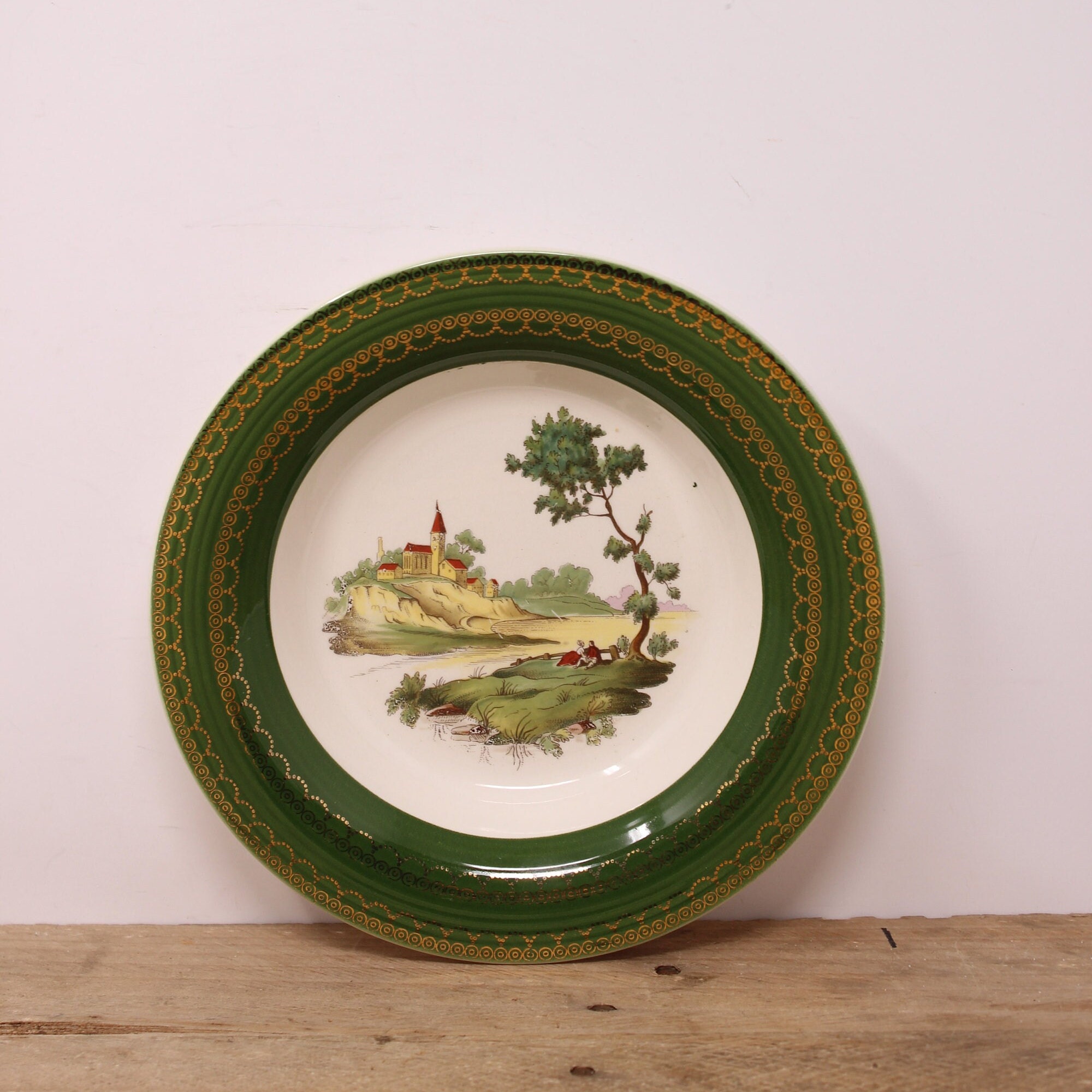 Vintage Limoges American Soup Bowl: Chateau France Forest Green