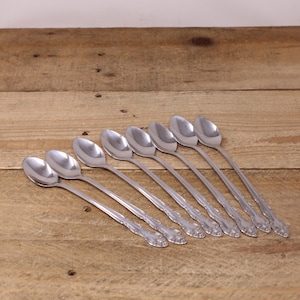 8 Vintage Iced Tea Spoons - TQT Stainless  - Floral Design