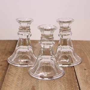 Set of 3 - Pressed Glass Candlesticks / Glass Taper Candle Holders