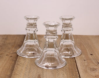 Set of 3 - Pressed Glass Candlesticks / Glass Taper Candle Holders