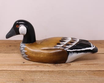 Vintage Folk Art - Large Hand Carved and Painted Wooden Duck — Hunting Duck Decoy
