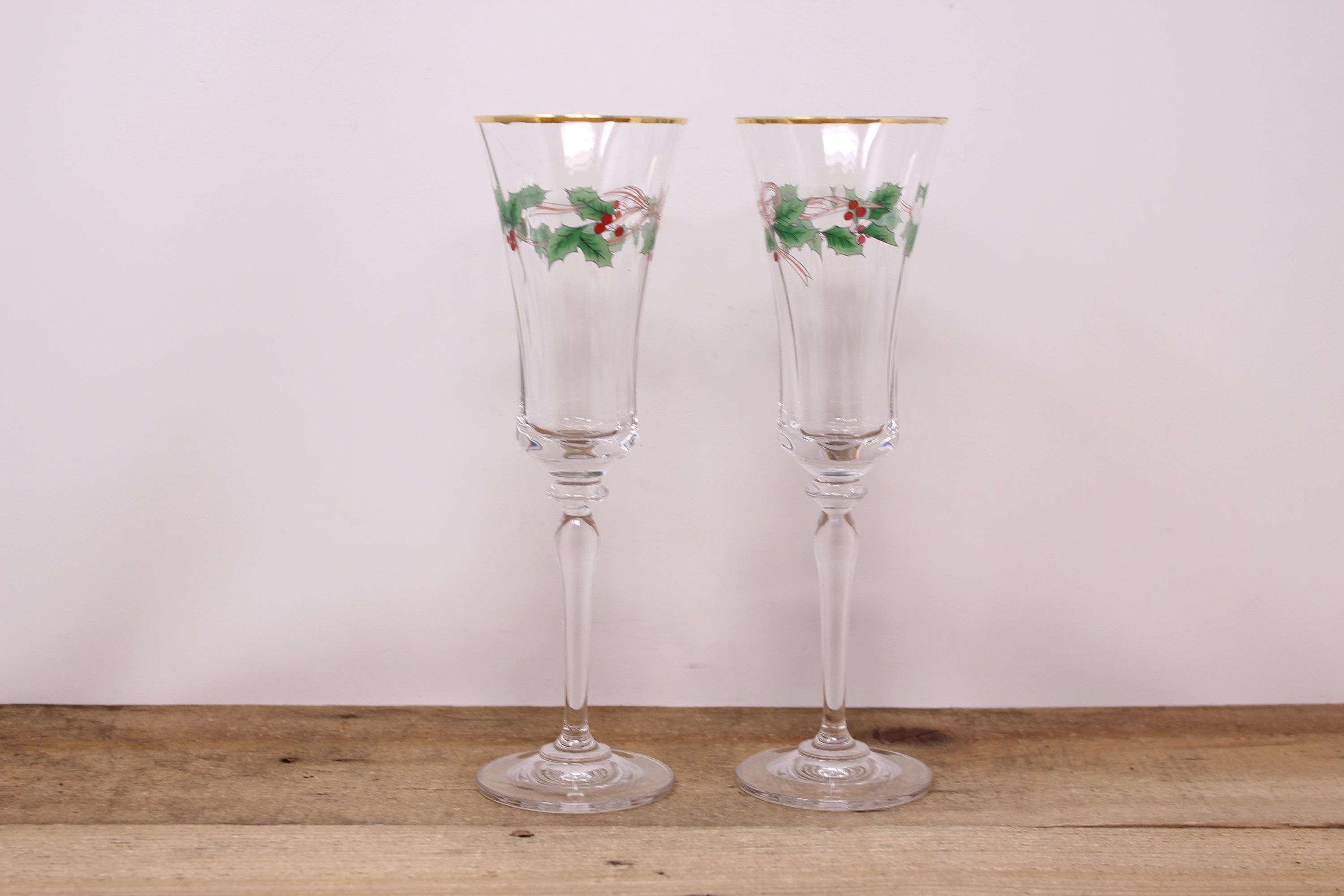 Vintage Mikasa Old Dublin Fluted Champagne Glasses 8 7/8” - Crystal Set Of 2