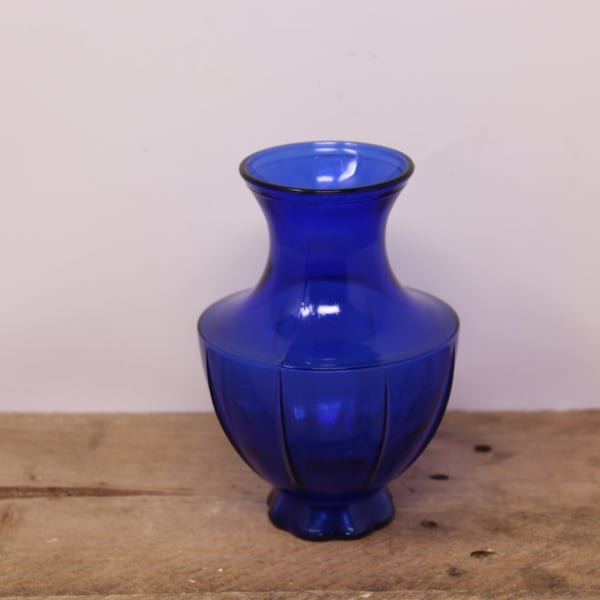 Vintage Urn Shaped Cobalt Blue Pressed Glass Vase