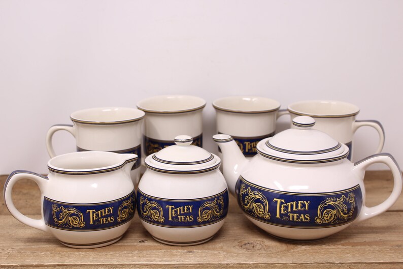 Vintage Tetley Tea Teapot Cream & Sugar Set 4 Tetley Tea Etsy