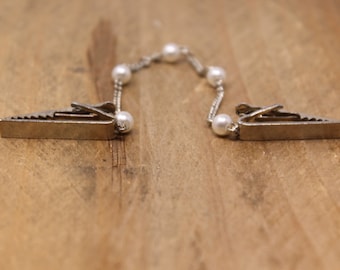 Vintage Sweater Clips / Collar Clips – Silver-Tone & Faux Pearls - Pat. 2853761