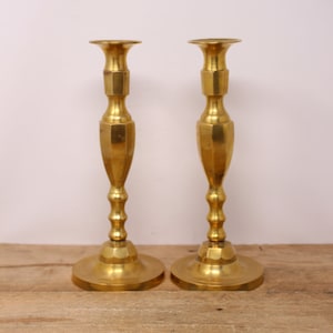 Vintage Set of 2 Tall Brass Candlestick Holders - 10"