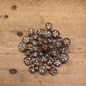 Vintage GB Layered Yellow & Amber Colored Rhinestone Brooch