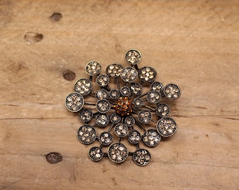 Vintage GB Layered Yellow & Amber Colored Rhinestone Brooch
