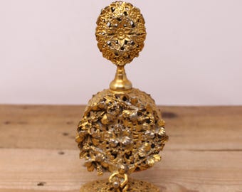 Vintage Ornate Ormolu Filigree Perfume Bottle - MCM Hollywood Regency Style