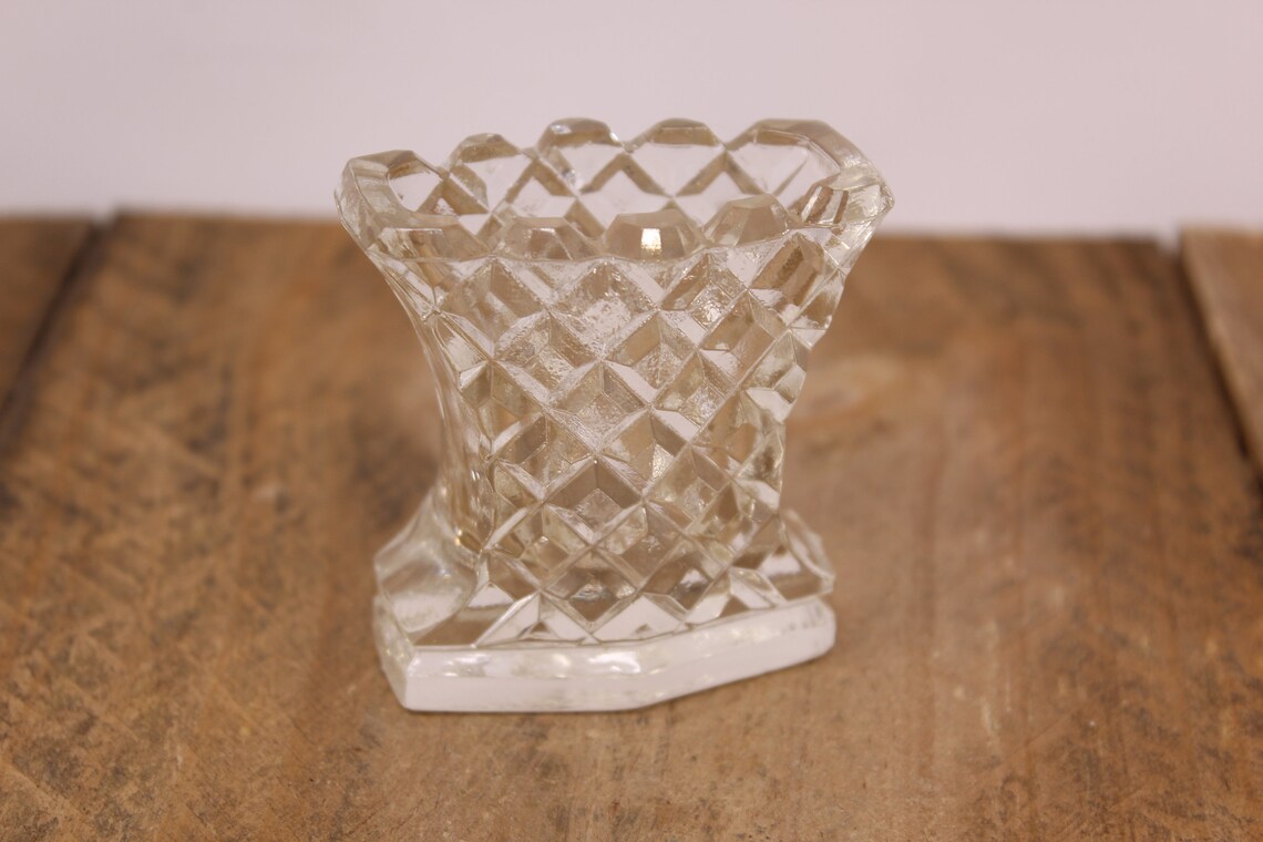 Vintage Pressed Glass Toothpick Holder Diamond Design Etsy Canada