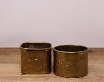 2 Vintage Small Brass Planters with Shell Design